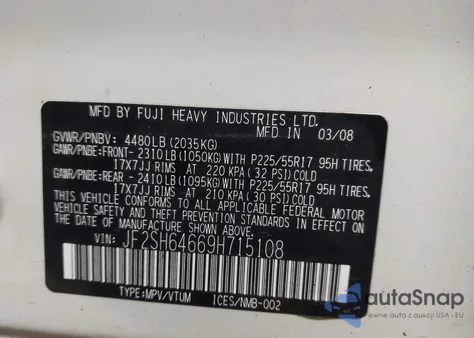 2009 Subaru Forester 2.5X L.l. Bean Edition z USA, uszkodzony, nr VIN JF2SH64669H715108